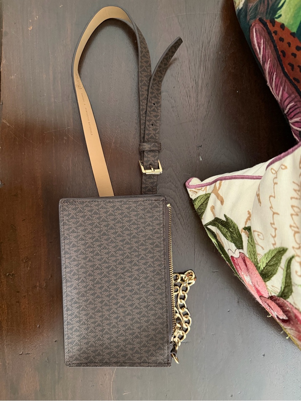 Michael Kors Brown Signature Crossbody Bag with Gold Chain